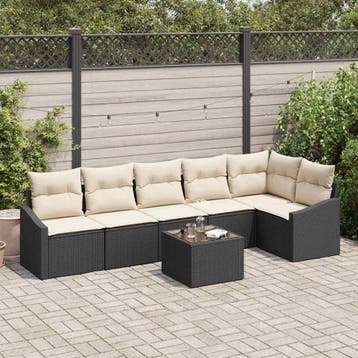 vidaXL Tuinbankenset 7 st Bruin en Crème poly rattan, Verzenden, Nieuw, 7 zitplaatsen