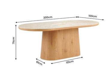 Eettafel UNIQUE 200cm ovaal eikenhout fineer met travertine, Huis en Inrichting, Ophalen of Verzenden, Nieuw