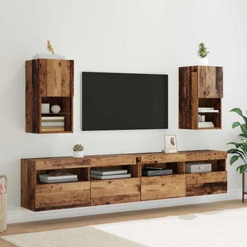 vidaXL Wandgemonteerde TV-kasten 2 st Oudhout Bewerkt hout, Minder dan 50 cm, Verzenden, Nieuw, Minder dan 100 cm