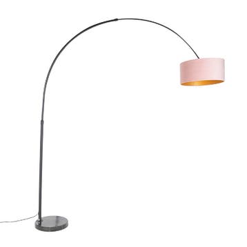Booglamp zwart velours kap roze met goud 50 cm - XXL, Huis en Inrichting, Lampen | Vloerlampen, Verzenden, Nieuw, Modern