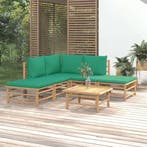 vidaXL 6-delige Loungeset met kussens bamboe groen, Verzenden, Nieuw, Hout, Loungeset