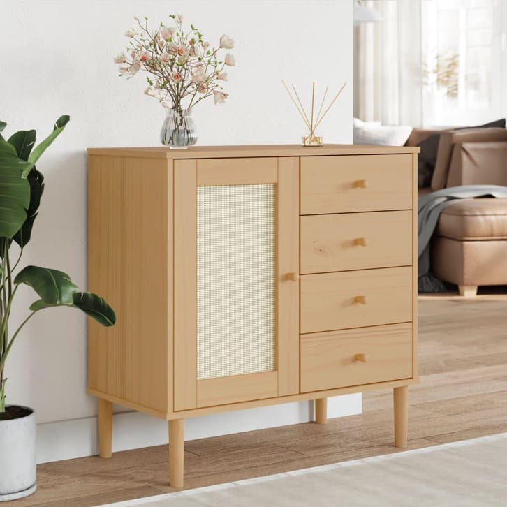 vidaXL Dressoir SENJA 80x40x80 cm rattan look massief, Huis en Inrichting, Kasten | Dressoirs, 25 tot 50 cm, Nieuw, 50 tot 100 cm