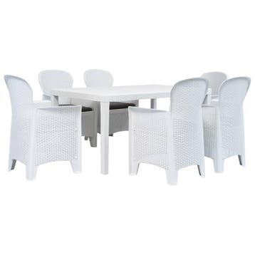 vidaXL 7-delige Tuinset rattan-look kunststof wit, Verzenden, Nieuw, Tuinset, 6 zitplaatsen