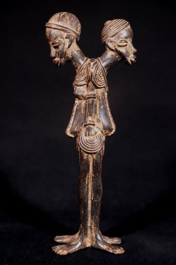 Figuur - Lobi Bronzen Janus-figuur - 19 cm - Burkina Faso, Antiek en Kunst