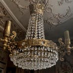 Kroonluchter - Elegant in messing en kristal, 6 lampen