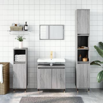 vidaXL 3-delige Badkamermeubelset bewerkt hout grijs sonoma, Verzenden, Nieuw, Overige typen