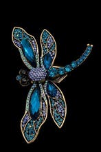 Grote libellenbroche - metaal - Swarovski-kristallen -, Antiek en Kunst
