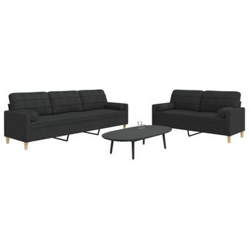 vidaXL 2-delige Loungeset met sierkussens stof zwart, Verzenden, Nieuw, Vierpersoons of meer, Stof