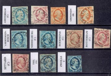Nederland 1852/1852 - 11 halfrondstempels op eerste emissie, Gestempeld