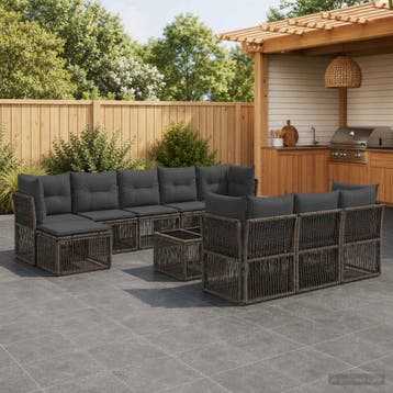 vidaXL Tuinbankenset 11 st Grijs poly rattan, Verzenden, Nieuw, Meer dan 8 zitplaatsen