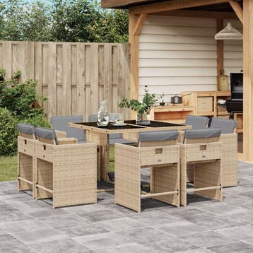 vidaXL 9-delige Tuinset met kussens poly rattan gemengd, Verzenden, Nieuw, 8 zitplaatsen, Tuinset