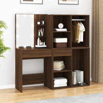 vidaXL Kaptafel met kastjes LED bewerkt hout bruin, Huis en Inrichting, Verzenden, Nieuw