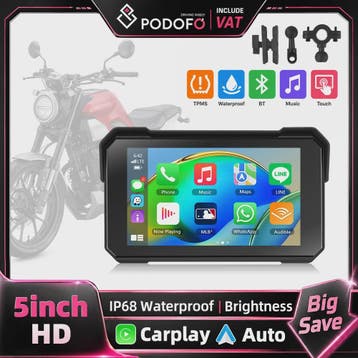 Podofo 5" IPS Touchscreen Motorfiets Smart Player - Waterdic, Verzenden, Nieuw