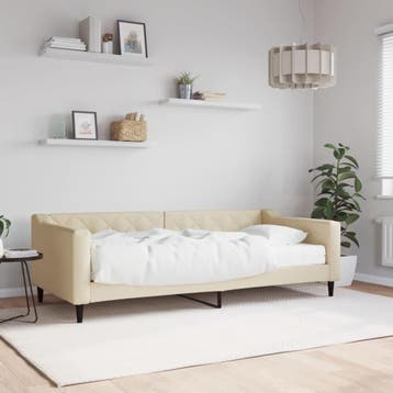 vidaXL Slaapbank met matras 90x200 cm stof crèmekleurig, 90 cm, Eenpersoons, Verzenden, Nieuw