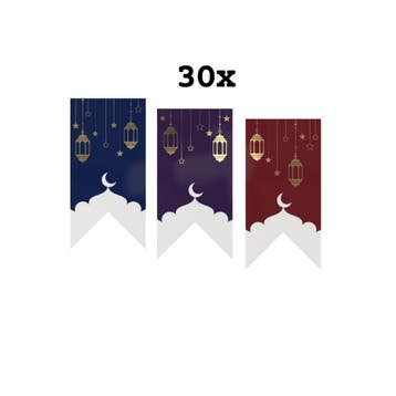 30 Stickers Eid Mubarak Vaantje Rood Blauw Paars, Ophalen of Verzenden, Nieuw, Sticker