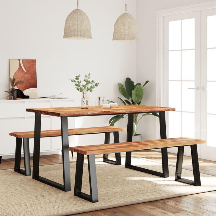 vidaXL 3-delige Eethoek met natuurlijke rand massief, Huis en Inrichting, Complete eetkamers, Nieuw, Verzenden