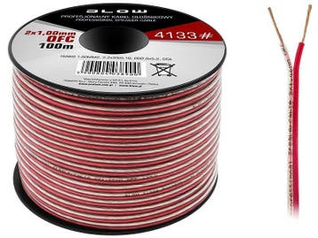 OFC luidsprekerkabel 2 x 1.00 mm transparant/rood op rol 100, Ophalen of Verzenden, Nieuw