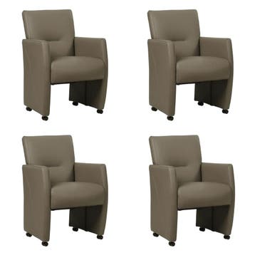 Set van 4 Leren eetkamerstoelen Pleasure - Toledo Smog, Ophalen of Verzenden, Nieuw, Leer