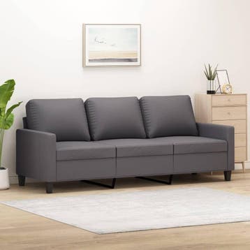 vidaXL Driezitsbank 180 cm kunstleer grijs, Verzenden, Nieuw, Driepersoons, Leer