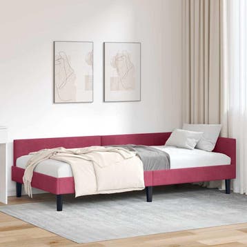 vidaXL Hoekbedframe Wijnrood 80 x 200 cm fluweel, Eenpersoons, Verzenden, Nieuw, Stof