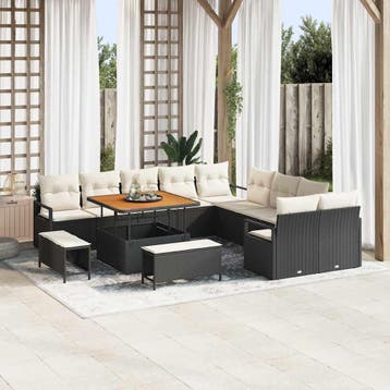vidaXL Tuinbankenset 13 st Zwart poly rattan, Verzenden, Nieuw, Rotan, 3 zitplaatsen