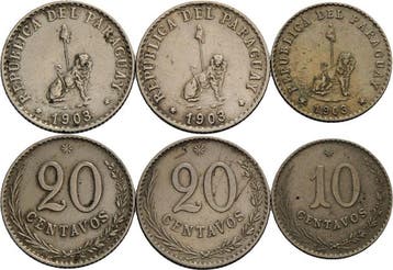 20 Centavos 1903 (2x) Paraguay Republik, Verzenden
