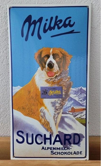 Milka Suchard - Emaillebord Milka Suchard Alpenmilch, Antiek en Kunst, Antiek | Wandborden en Tegels