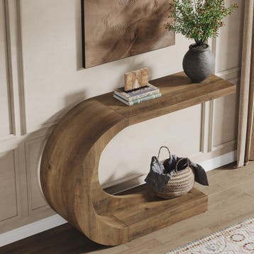 Tribesigns C-Vormige Console Tafel - Mid-Century Modern Hout, Verzenden, Nieuw