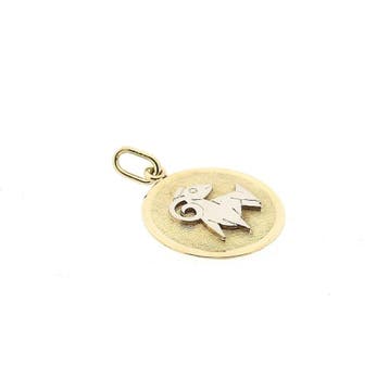 Bicolor gouden sterrenbeeld hanger; Ram (Hanger of bedel), Ophalen of Verzenden, Gebruikt, Goud, Overige merken