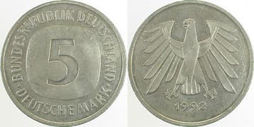 5 Dm Brd 1992 ohne Muenzzeichen, Verzenden
