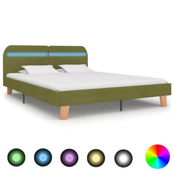 vidaXL Bedframe met LED zonder matras 150x200 cm groen, Verzenden, Overige maten, 200 cm, Stof