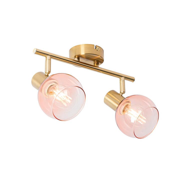 Art Deco spot goud met roze glas 2-lichts - Vidro, Huis en Inrichting, Lampen | Spots, Nieuw, Verzenden