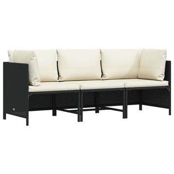vidaXL Tuinbank 3-zits met kussens poly rattan zwart, Verzenden, Nieuw, Rotan