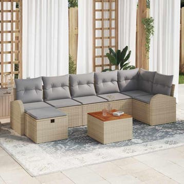 vidaXL Tuinbankenset 8 st Beige Poly riet, Tuin en Terras, Verzenden, Nieuw, 8 zitplaatsen