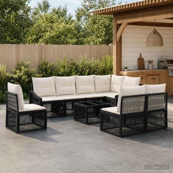 vidaXL Tuinbankenset 9 st Zwart poly rattan, Verzenden, Nieuw, Meer dan 8 zitplaatsen