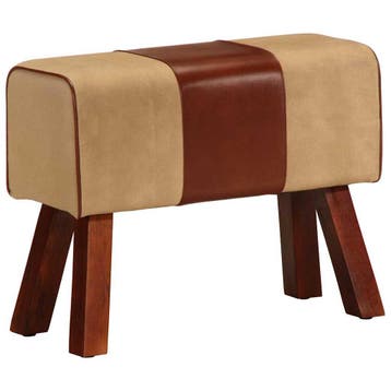 vidaXL Bankje turnbok 58 cm echt leer en massief mangohout, Huis en Inrichting, Verzenden, Nieuw