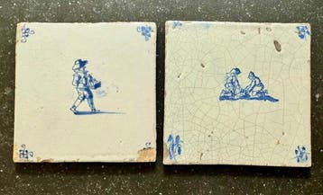 Renaissance Tegel (2) - mensfiguren - Antiek - 1625 - 1675 -, Antiek en Kunst