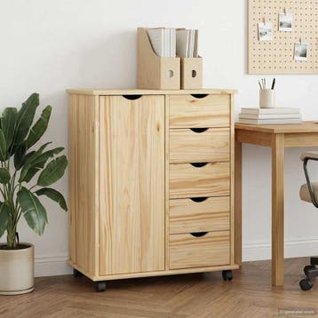 vidaXL Rolling Kast met wiel Bruin 63,5 x 39 x 79 cm Massief, Verzenden, Nieuw