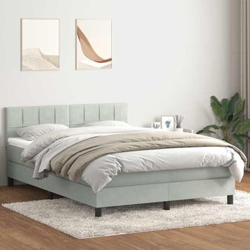 vidaXL Boxspring met matras fluweel lichtgrijs 160x210 cm, Verzenden, Nieuw, Tweepersoons, Stof