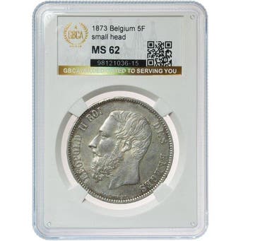 België. Leopold II. 5 Francs 1873, Certified by GBCA - EU as