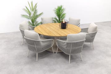 Suns Dolce/Grado low dining ronde 6-persoons tuinset -, Tuin en Terras, Tuinsets en Loungesets, Verzenden, Nieuw, Hout, Tuinset