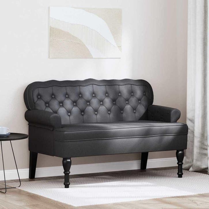 vidaXL Chesterfield Bank Zwart 119,5 x 64,5 x 75 cm Nep Leer, Huis en Inrichting, Banken | Bankstellen, Nieuw, Minder dan 150 cm
