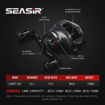 SEASIR Cast X2 Baitcasting Reel - 7.3:1 Versnelling, Keramis, Verzenden, Nieuw