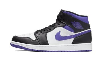 Air Jordan 1 Mid White Black Purple, Nieuw