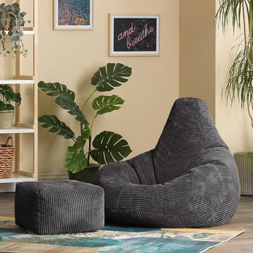 Cloudy Cord Zitzak Stoel + Poef - Antraciet, Huis en Inrichting, Verzenden, Nieuw