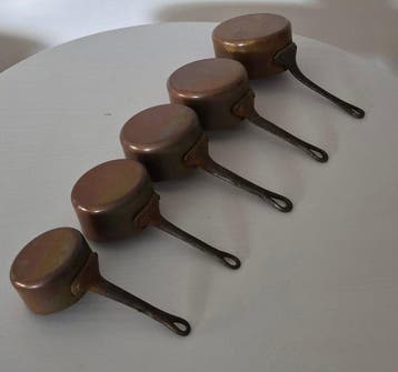 Pan (5) - Vintage Miniatuur Koperen Pannen met Gietijzeren, Antiek en Kunst