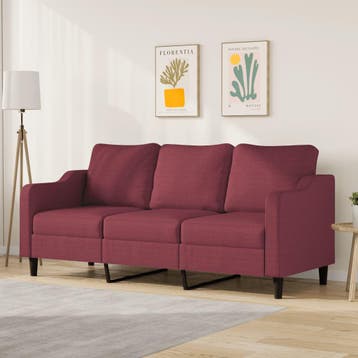 vidaXL Driezitsbank 180 cm stof wijnrood, Verzenden, Minder dan 150 cm, Stof, Driepersoons