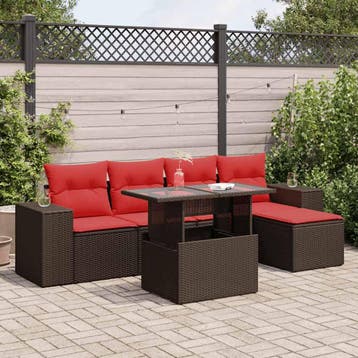 vidaXL 6-delige Loungeset met kussens poly rattan acacia, Verzenden, Nieuw, Loungeset