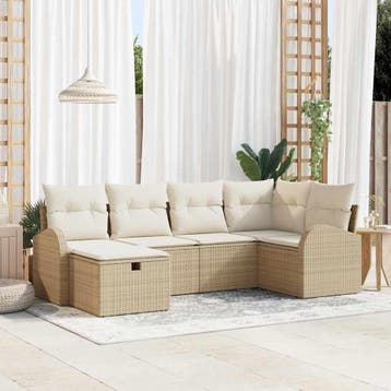 vidaXL Bankstel 6 st Beige en Crème poly rattan, Verzenden, Nieuw, Rotan, 6 zitplaatsen