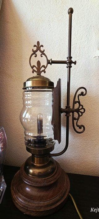 Tafellamp - Messing, Glas, Hout